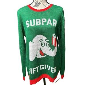 NWOT Norther Pole Womens Size M Green Red Subpar Gift Giver Ugly Sweater Knit